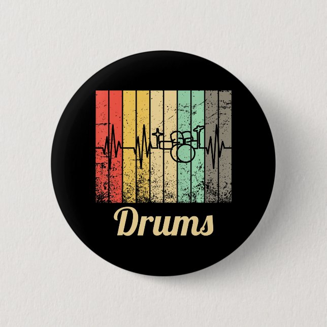 Cool Drum Kit Percussion Vintage Retro Drummer Button (Front)