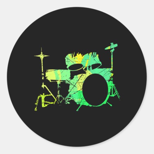 Cool Drum Kit Percussion Vintage Retro Drummer Classic Round Sticker