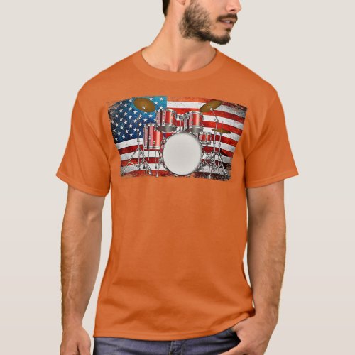 Cool Drummer Art For Men Women America US Flag Dru T_Shirt