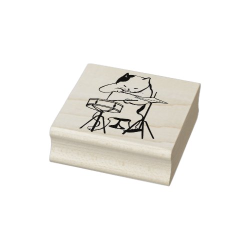 cool drummer cat art stamp