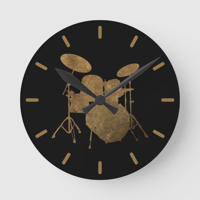 Cool Drummer Drum Kit Rock & Roll Music Drumming   Round Clock (Front)