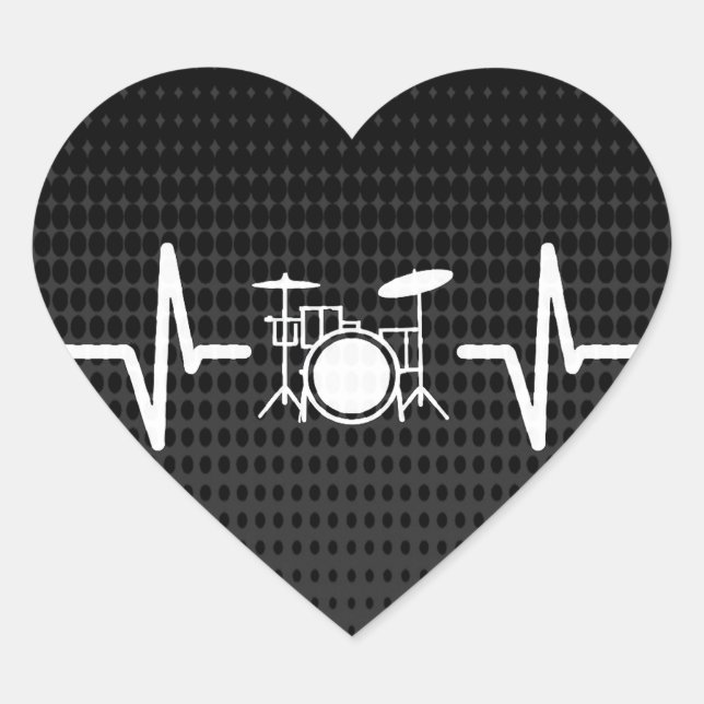 Cool Drummer Heart Beat Love Heart Sticker (Front)