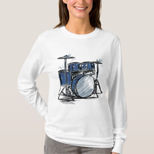 Cool drummer music design featuring a sketch of a  T_Shirt