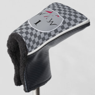 Cool Dual Gray Checkered Monogram  Golf Head Cover
