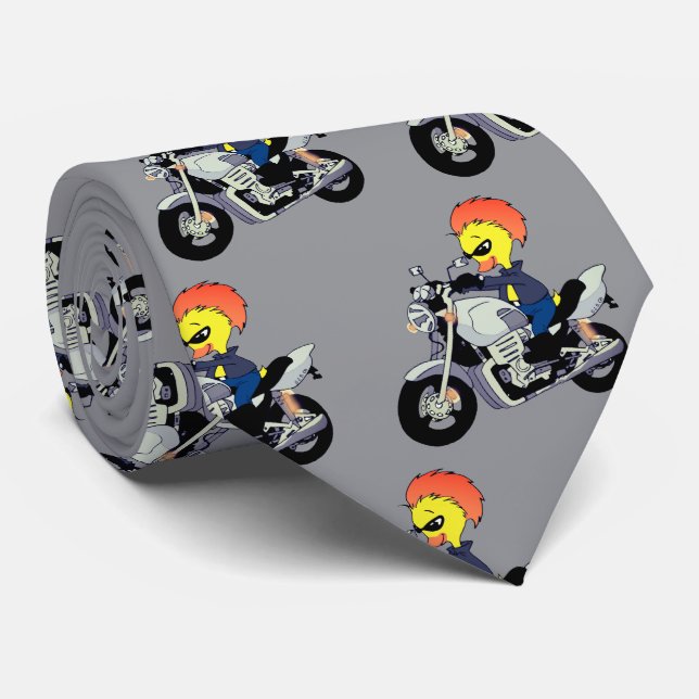 Cool Duck Riding a Motorcycle Neck Tie (Rolled)