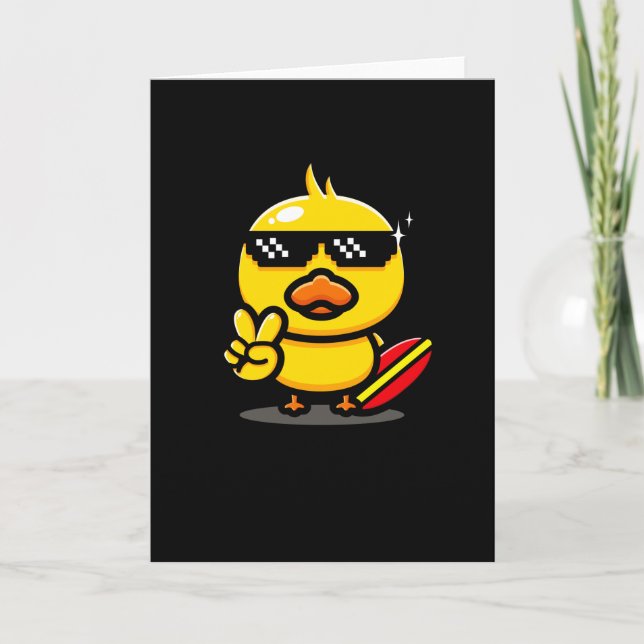 Cool Duck With Surfboard Summer Surfing Vacation Card (Front)
