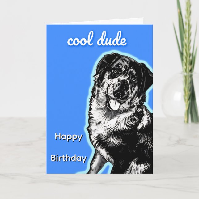 Cool Dude Australian Shephard Folded Greeting Card (Front)