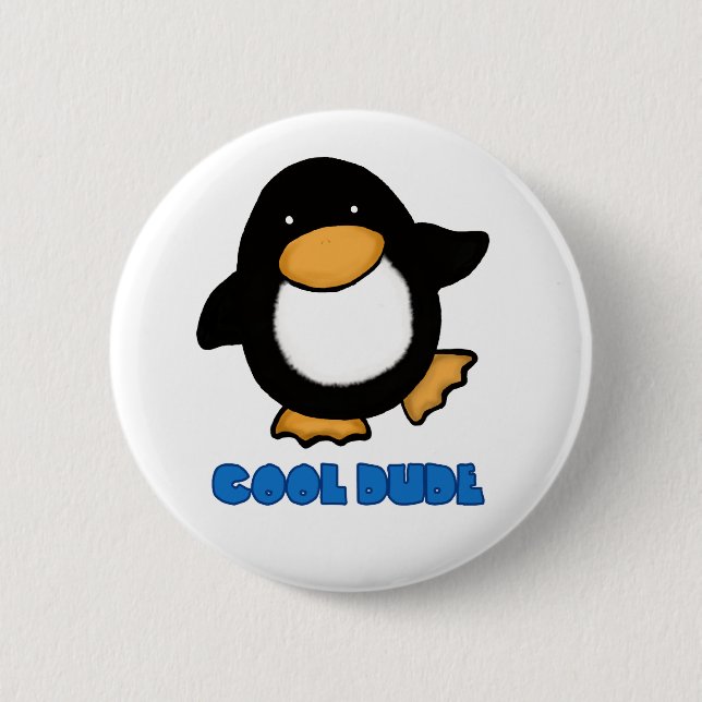 Cool Dude Cute Penguin Badge Pinback Button (Front)