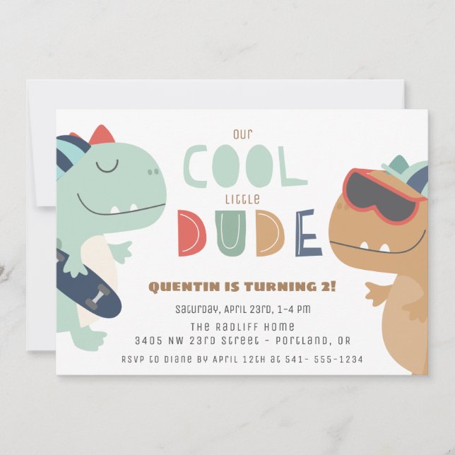 Cool Dude Dinosaur Boys Birthday Party Invitation (Front)