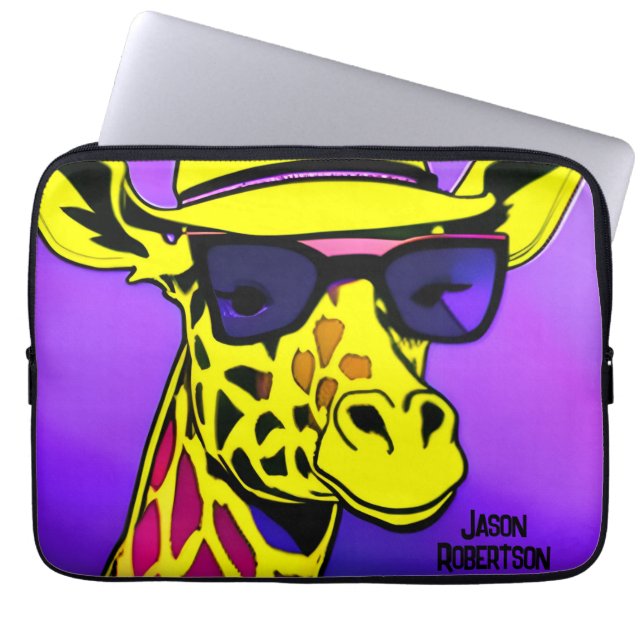 Cool Dude Giraffe in sunglasses. Editable Laptop Sleeve (Front)