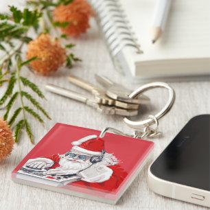 Cool Dude Old Skool Eighties Christmas DJ Keychain