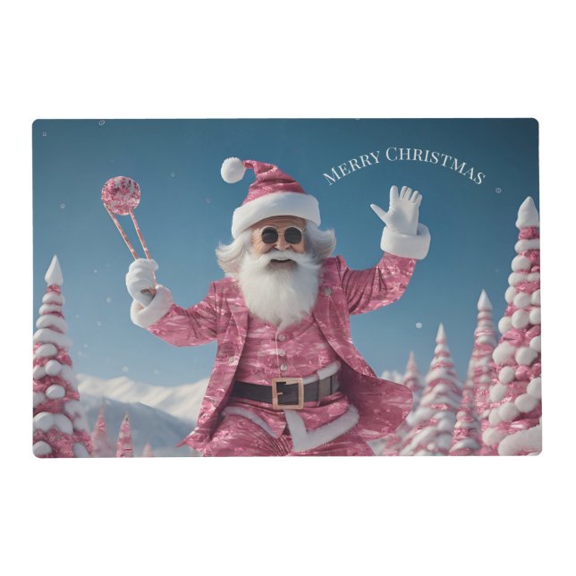 Cool Dude Pink Sunny Santa Claus Christmas Placemat (Front)