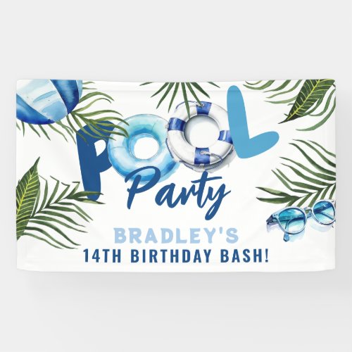 Cool Dude Pool Party Boy Birthday  Banner