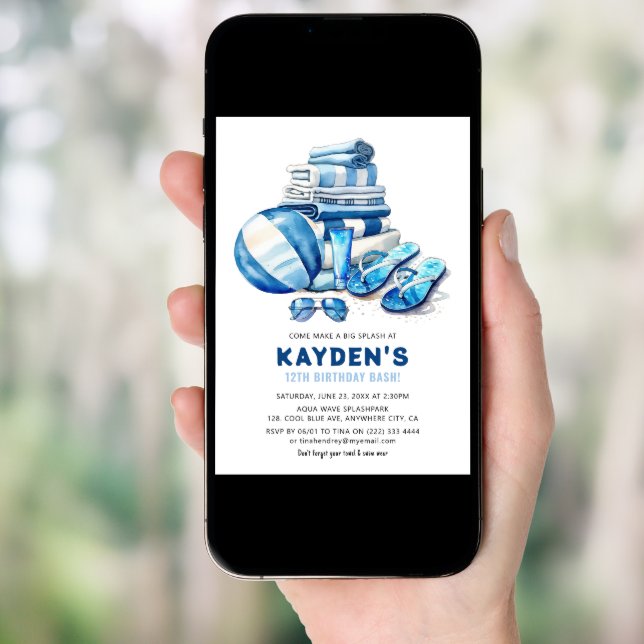 Cool Dude Pool Party Boy Birthday Bash Invitation (Front Digital)