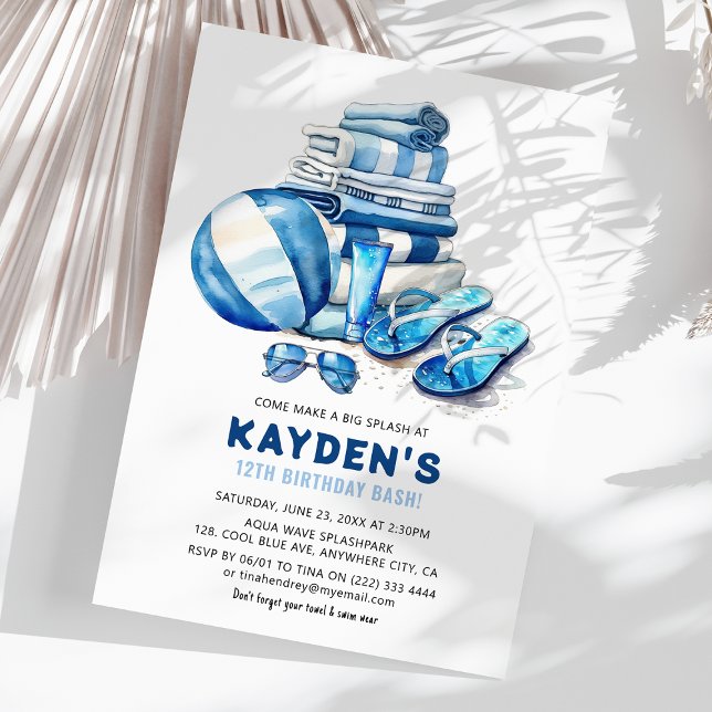 Cool Dude Pool Party Boy Birthday Bash Invitation (Creator Uploaded)