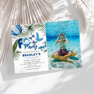 Cool Dude Pool Party Boy Photo Birthday  Invitation
