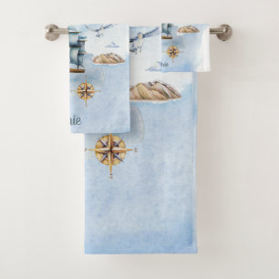 Cool Dude Ship in the Ocean Customizable Bath Towel Set