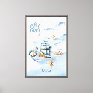 Cool Dude Ship in the Ocean Customizable  Canvas Print