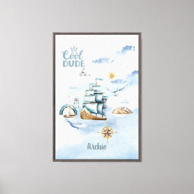 Cool Dude Ship in the Ocean Customizable  Canvas Print (Front)