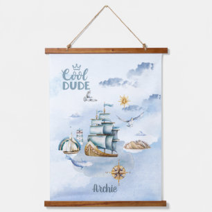 Cool Dude Ship in the Ocean Customizable Hanging Tapestry