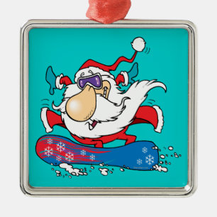 cool dude snowboarding santa claus metal ornament