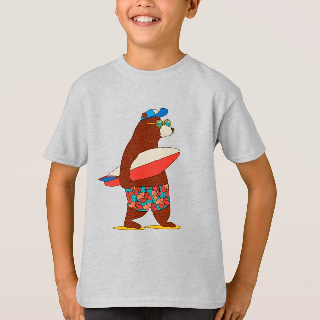 Cool Dude! Surfer Bear; Cute Kids T-Shirt (Front)