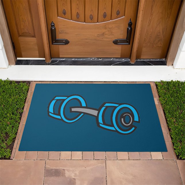 Cool Dumbbell Fitness Blue and Gray Gym Graphic  Doormat (Creator Uploaded)
