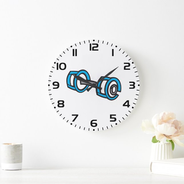 Cool Dumbbell Fitness Blue and Gray Gym Graphic  Large Clock (Creator Uploaded)