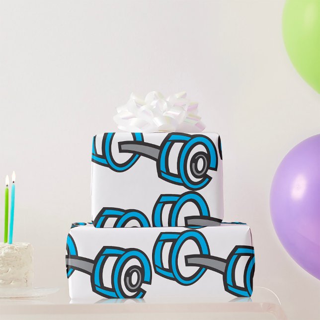 Cool Dumbbell Fitness Blue and Gray Gym Graphic  Wrapping Paper (Creator Uploaded)