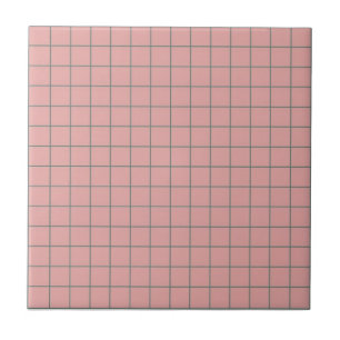 Cool Dusty Pink & Sage Green Checkered Retro Ceramic Tile
