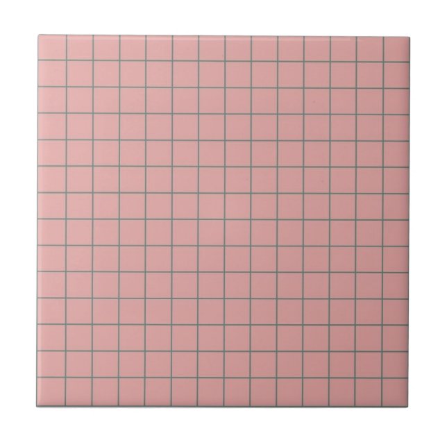 Cool Dusty Pink & Sage Green Checkered Retro Ceramic Tile (Front)