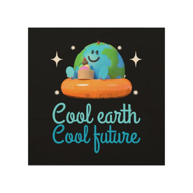 Cool earth, Cool future - Earth Wood Wall Art (Front)