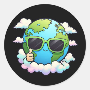 Cool Earth Day Planet Sticker Eco Kids Round Label