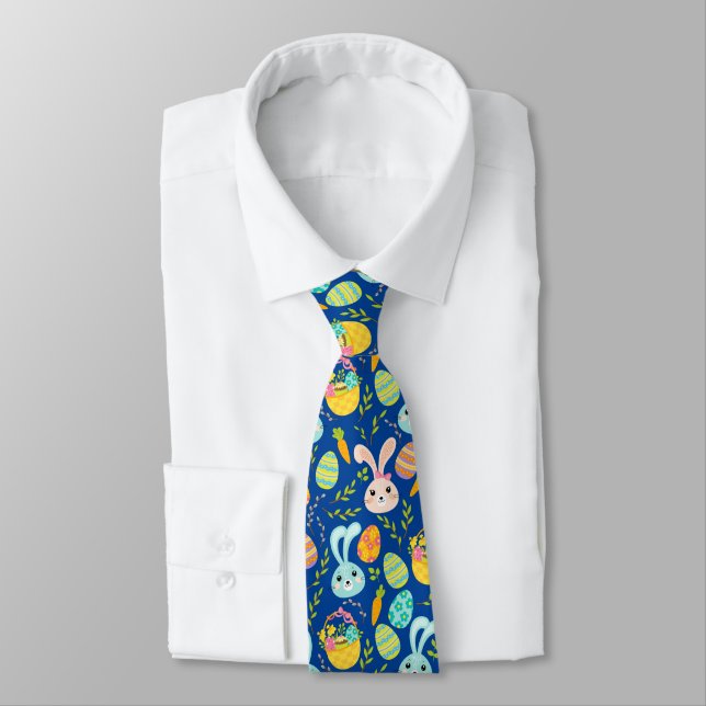 cool Easter bunny eggs tiled pattern Neck Tie (Tied)