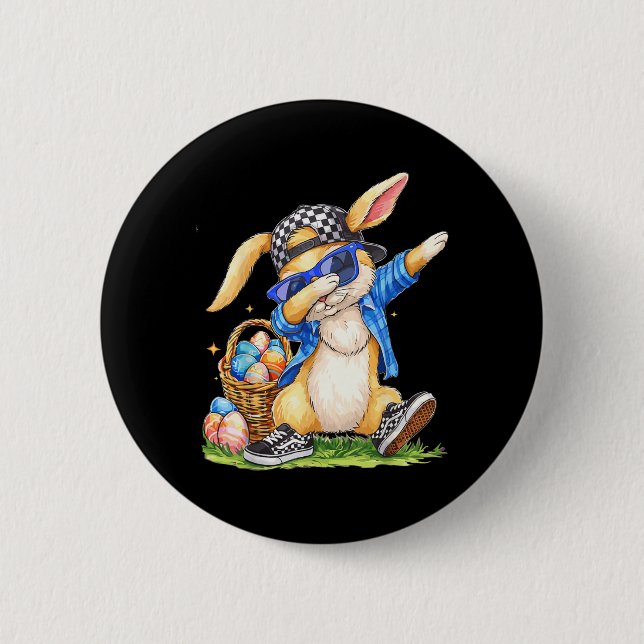 Cool Easter Bunny Hip Hop Kids Boys Button (Front)