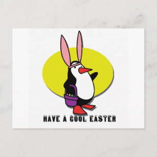 COOL EASTER BUNNY PENGUIN HOLIDAY POSTCARD