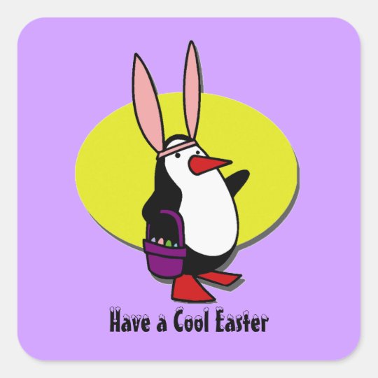 COOL EASTER BUNNY PENGUIN SQUARE STICKER