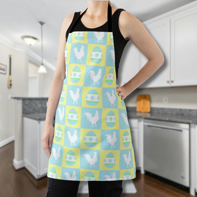 Cool Easter Checkerboard Pattern Rooster Eggs Apron (Creator Uploaded)