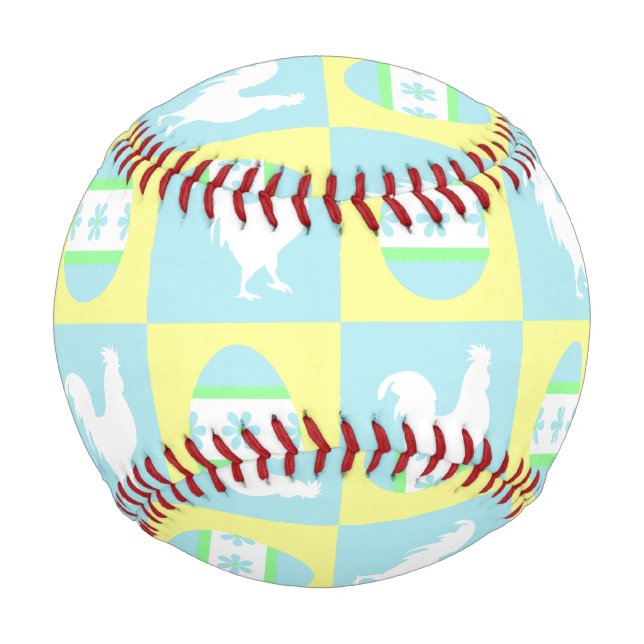 Cool Easter Checkerboard Pattern Rooster Eggs Baseball (Front)