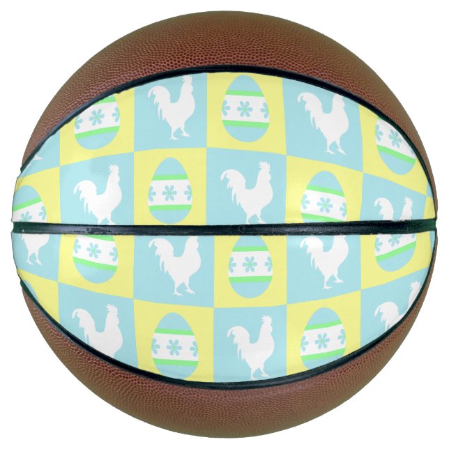 Cool Easter Checkerboard Pattern Rooster Eggs Basketball (Front)