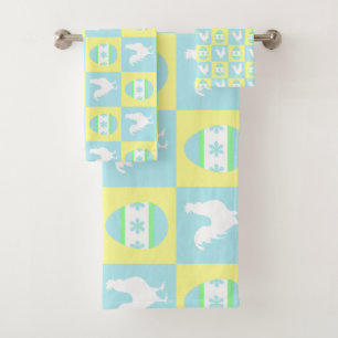 Cool Easter Checkerboard Pattern Rooster Eggs Bath Towel Set