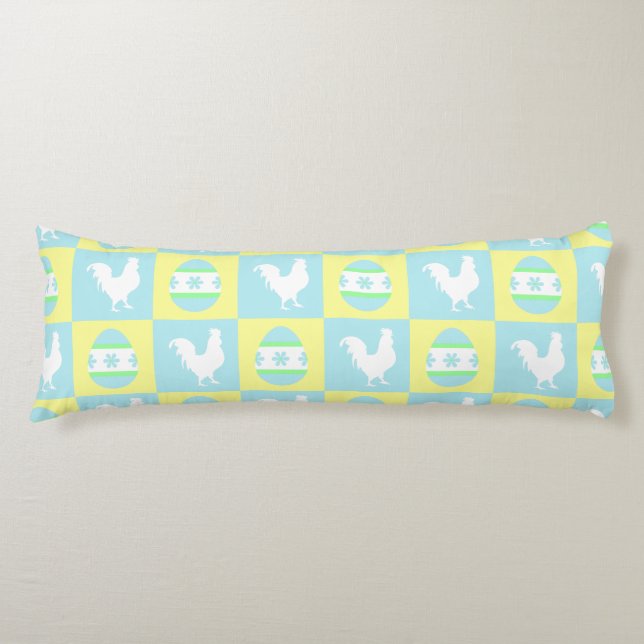 Cool Easter Checkerboard Pattern Rooster Eggs Body Pillow (Front)