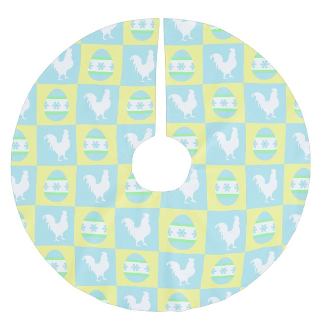 Cool Easter Checkerboard Pattern Rooster Eggs Brushed Polyester Tree Skirt (Front)