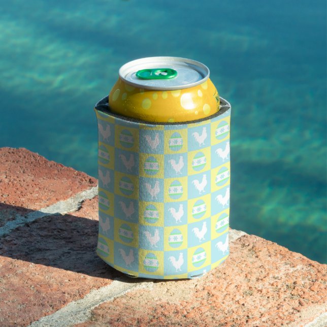 Cool Easter Checkerboard Pattern Rooster Eggs Can Cooler (In Situ Pool)