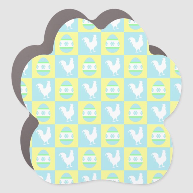 Cool Easter Checkerboard Pattern Rooster Eggs Car Magnet (Front)