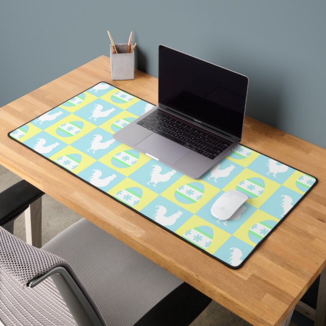 Cool Easter Checkerboard Pattern Rooster Eggs Desk Mat (Office 2)