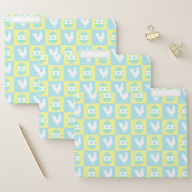 Cool Easter Checkerboard Pattern Rooster Eggs File Folder (Set)