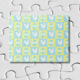 Cool Easter Checkerboard Pattern Rooster Eggs Jigsaw Puzzle