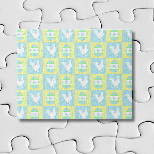 Cool Easter Checkerboard Pattern Rooster Eggs Jigsaw Puzzle (Creator Uploaded)