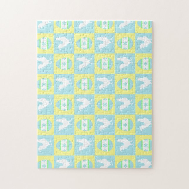 Cool Easter Checkerboard Pattern Rooster Eggs Jigsaw Puzzle (Vertical)